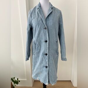 LEVI'S Josette Duster Long Coat Button Front Distressed Raw Hem Western Casual